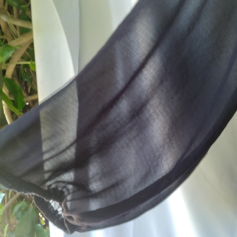 Chris And Carol Blouse Womens Size L High Low Navy Sheer Balloon Sleeve - Picture 4 of 7